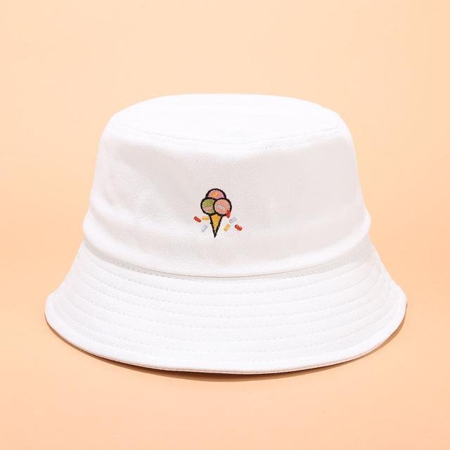 white bucket hat