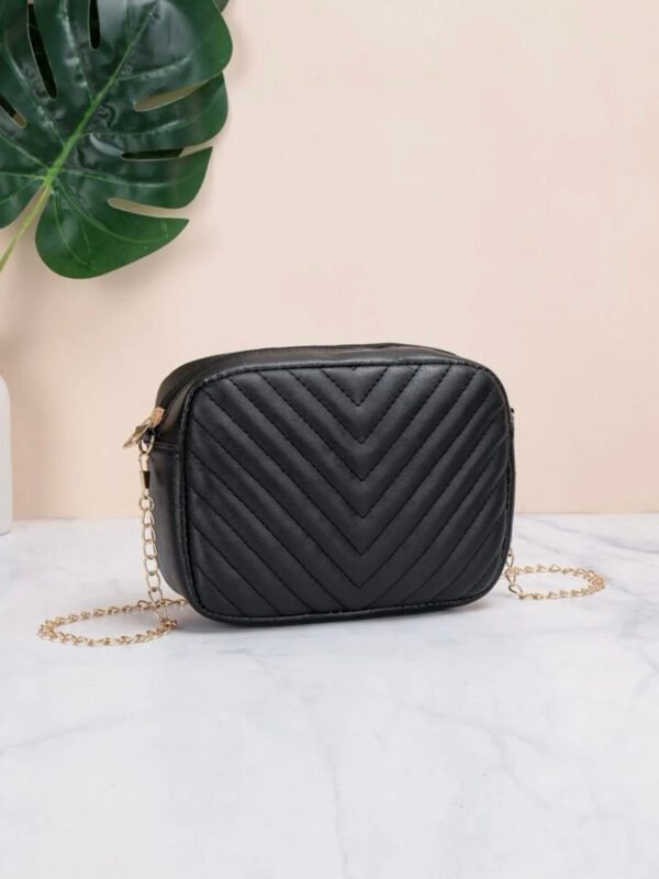 Mini Chevron Chain Crossbody Bag (black)