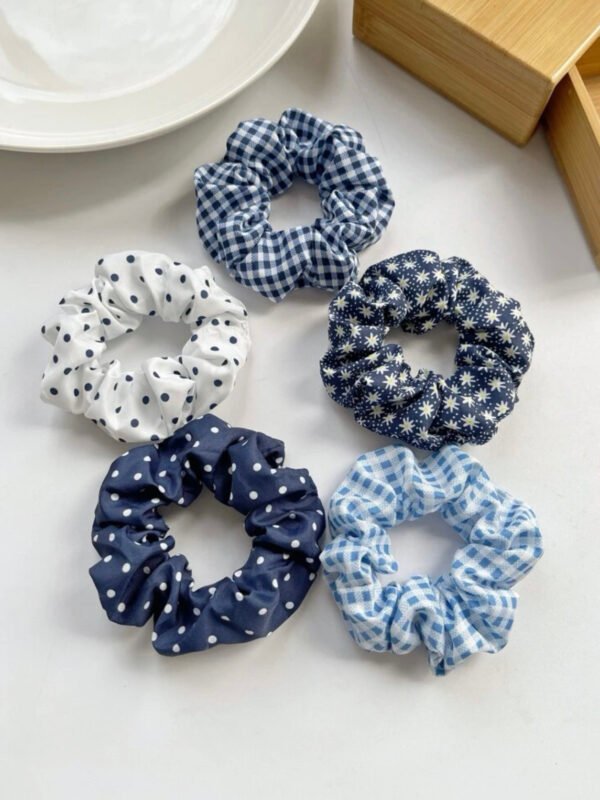 5 PCs Polka Dot & Plaid Pattern Scrunchie