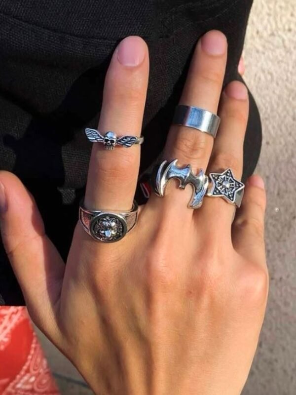 5 PCs Men Skull Decor Ring