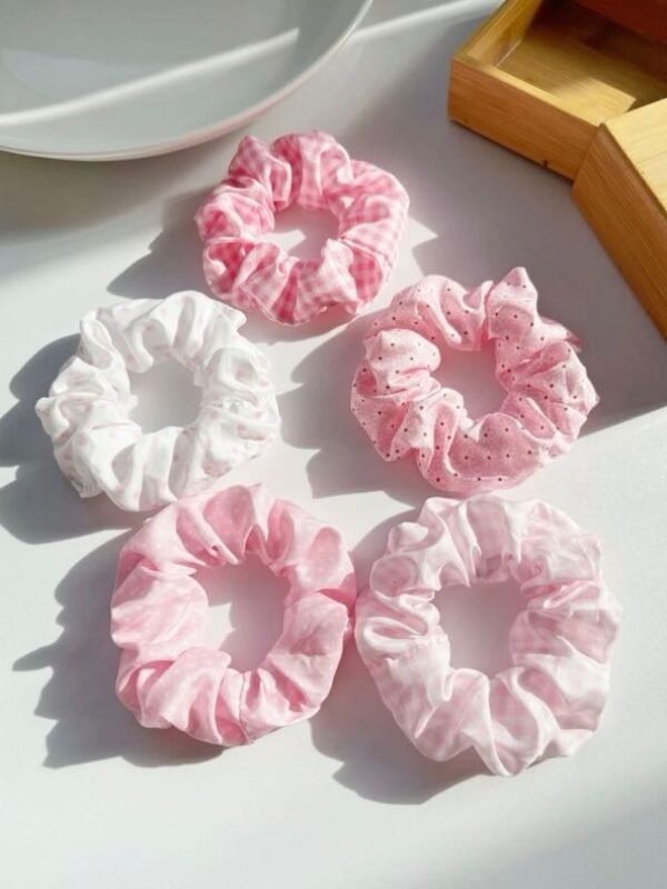 5 PCs Gingham and Polka Dot Scrunchie
