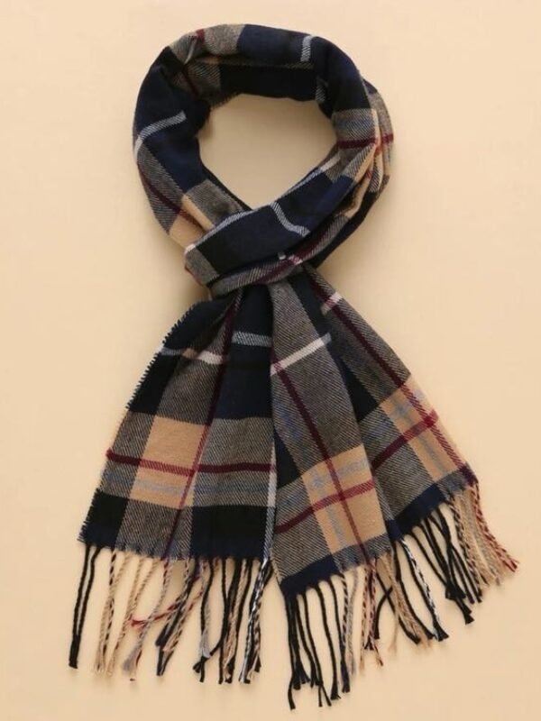 Men Fringe Hem Plaid Scarf