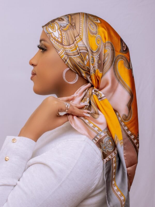 SUMAYA BROWN AND MUSTARD SILK HIJAB