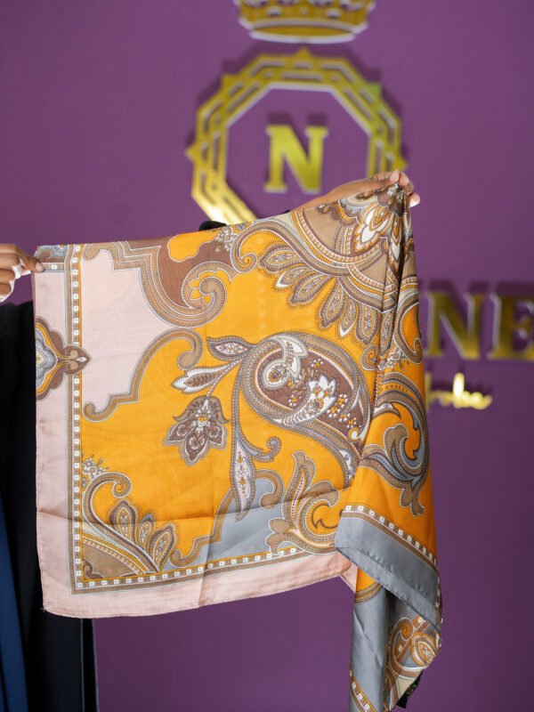 SUMAYA BROWN AND MUSTARD SILK HIJAB