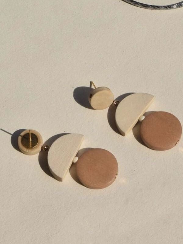 Geometric drop wooden earrings
